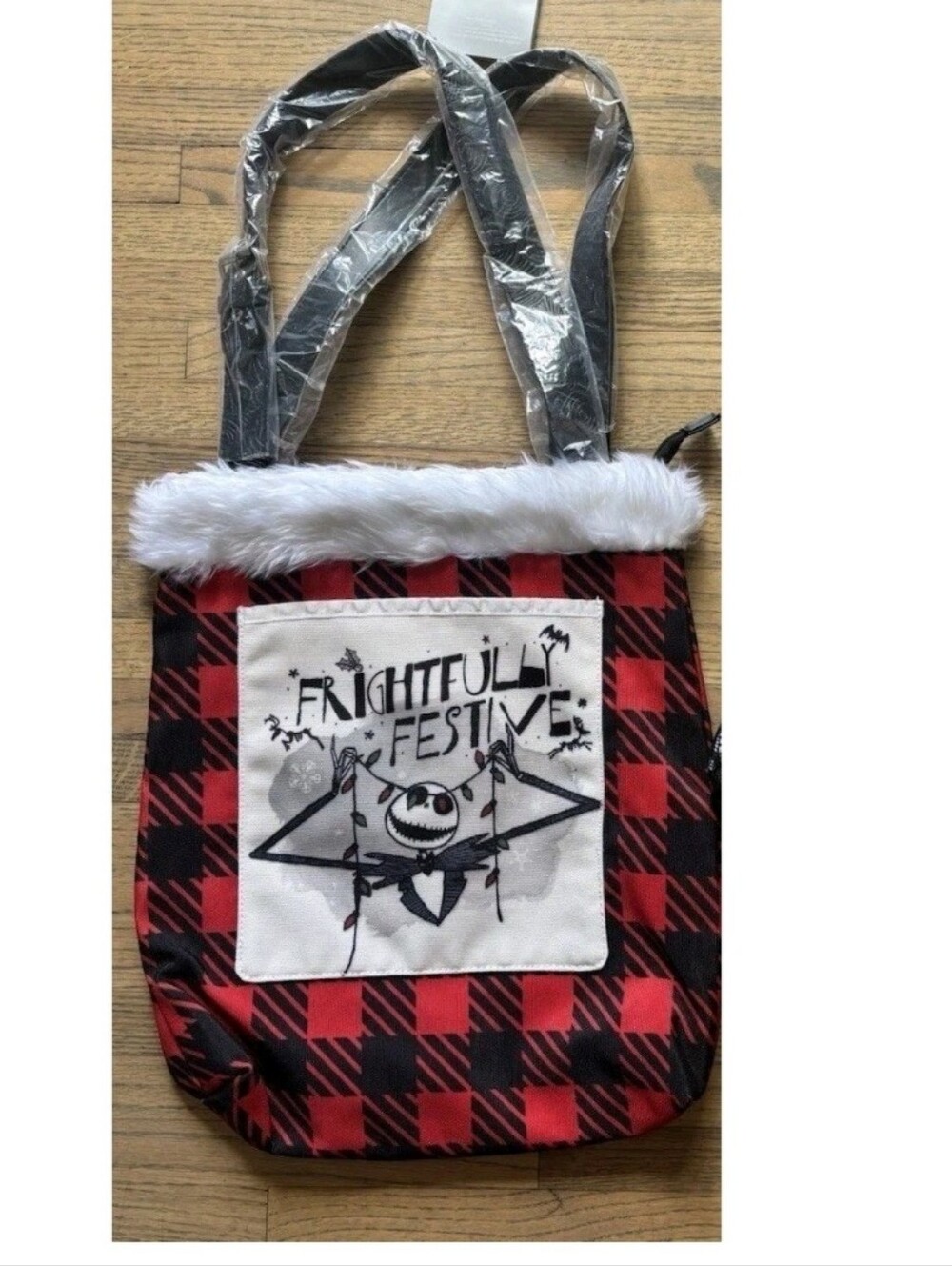 Disney Jack Skellington Red & Black Plaid  Women's Tote with White Trim
